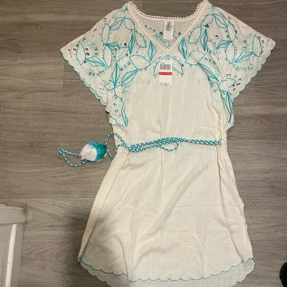 New TRINA TURK Lahaina Embroidered Tunic Dress Swimsuit Cover-Up XS/S